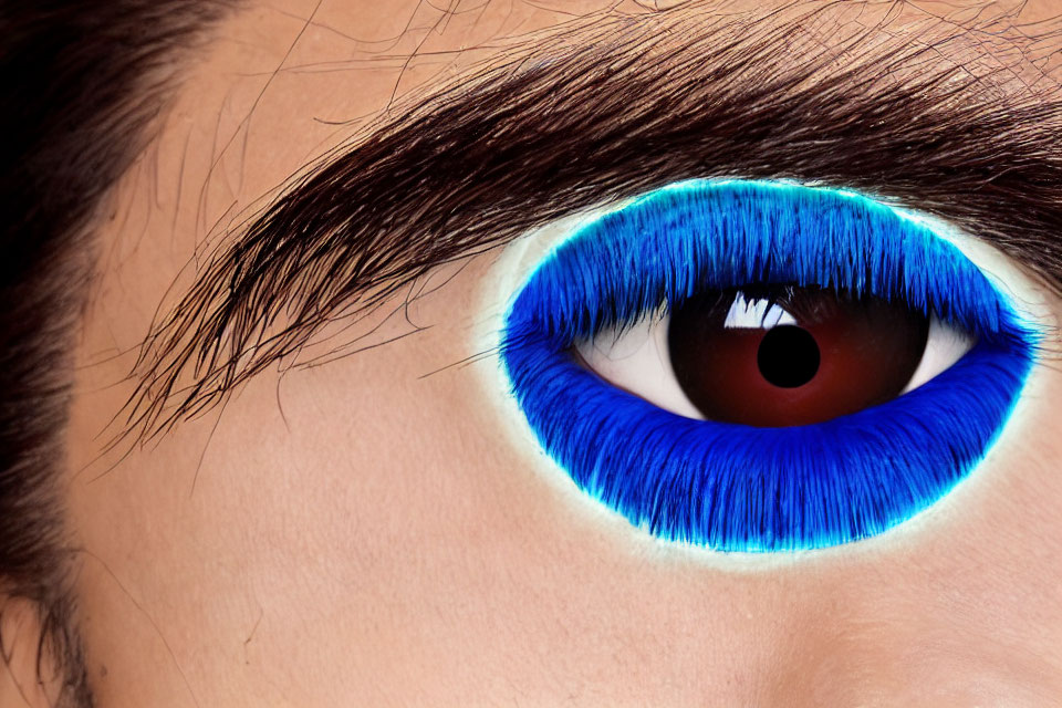 Detailed image of human eye with vivid blue iris and dark eyelashes