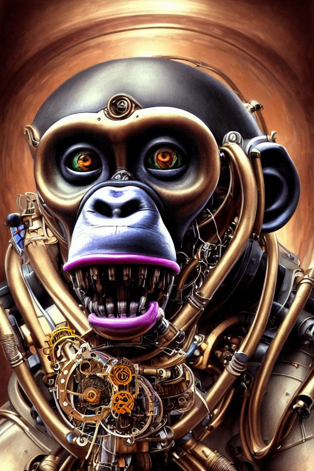 Detailed Steampunk Mechanical Gorilla Illustration