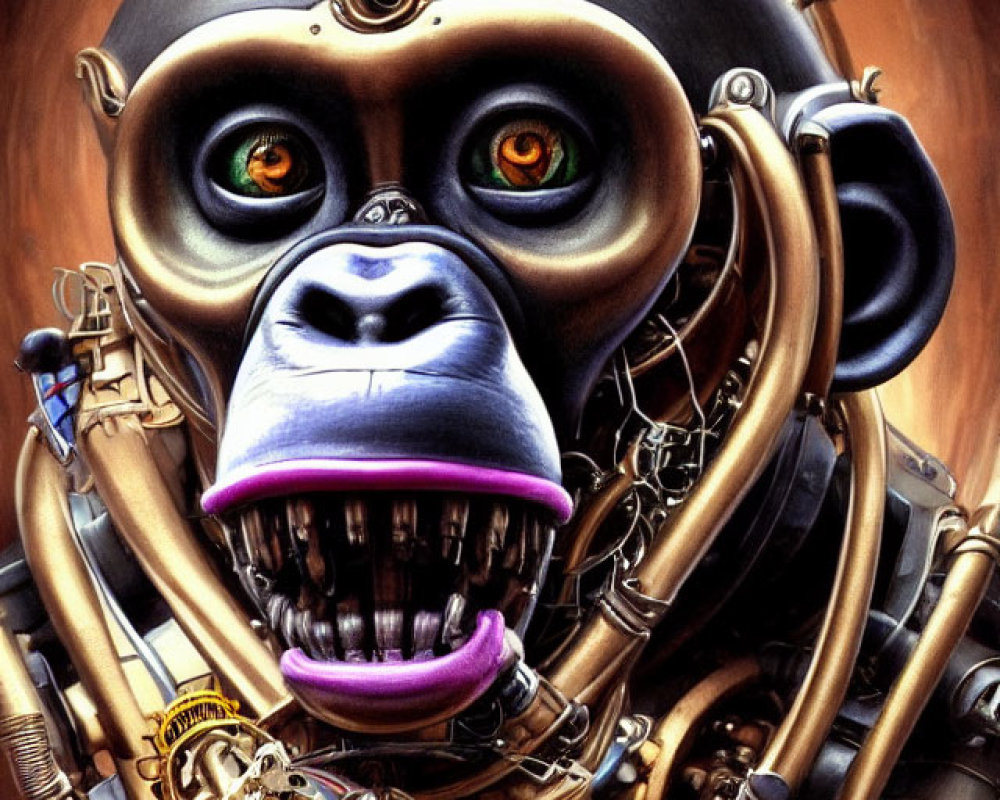 Detailed Steampunk Mechanical Gorilla Illustration