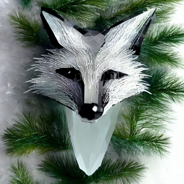 Intricate Crystal Fox Figurine on Green Pine Needles