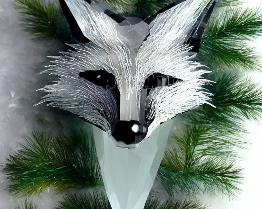 Intricate Crystal Fox Figurine on Green Pine Needles