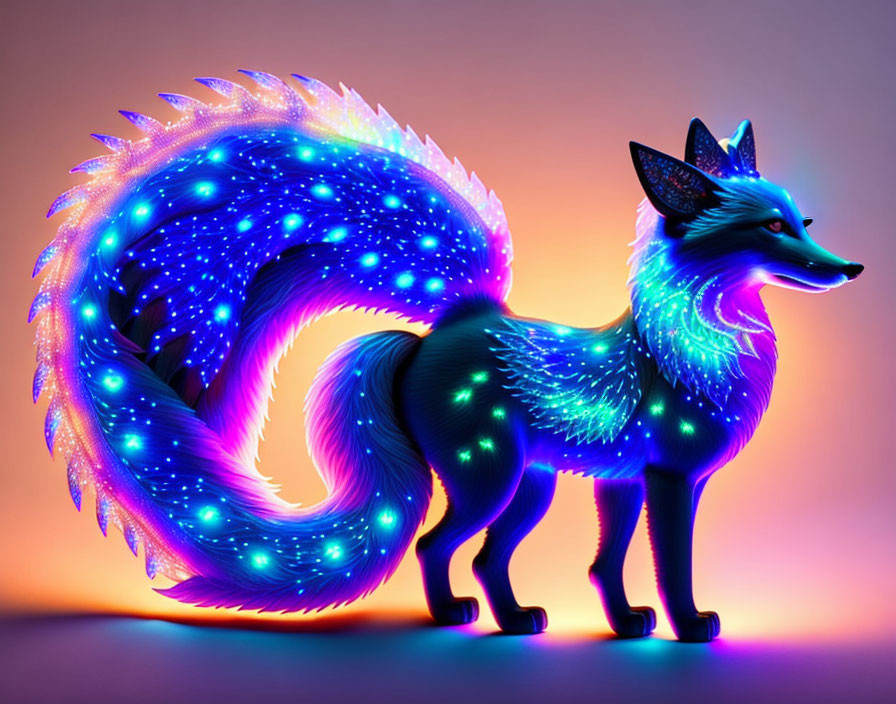 Colorful Digital Illustration of Fox with Neon Blue and Purple Coat