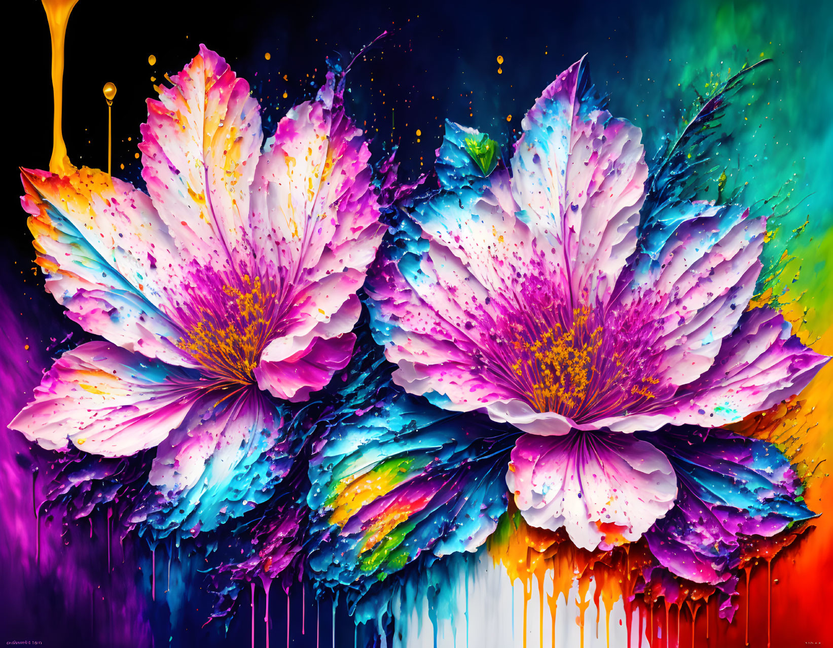 Abstract Floral Painting with Vibrant Colors