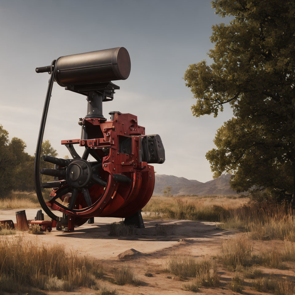 Vintage Red and Black Cast Iron Steam Engine Outdoors