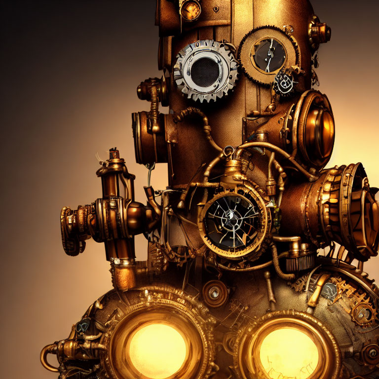 Steampunk Style Machinery with Gears and Pipes on Warm-Toned Background