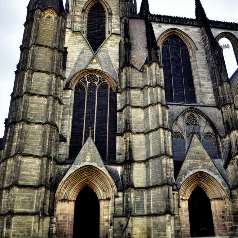 Gothic Cathedral with Pointed Arches and Stained Glass Windows