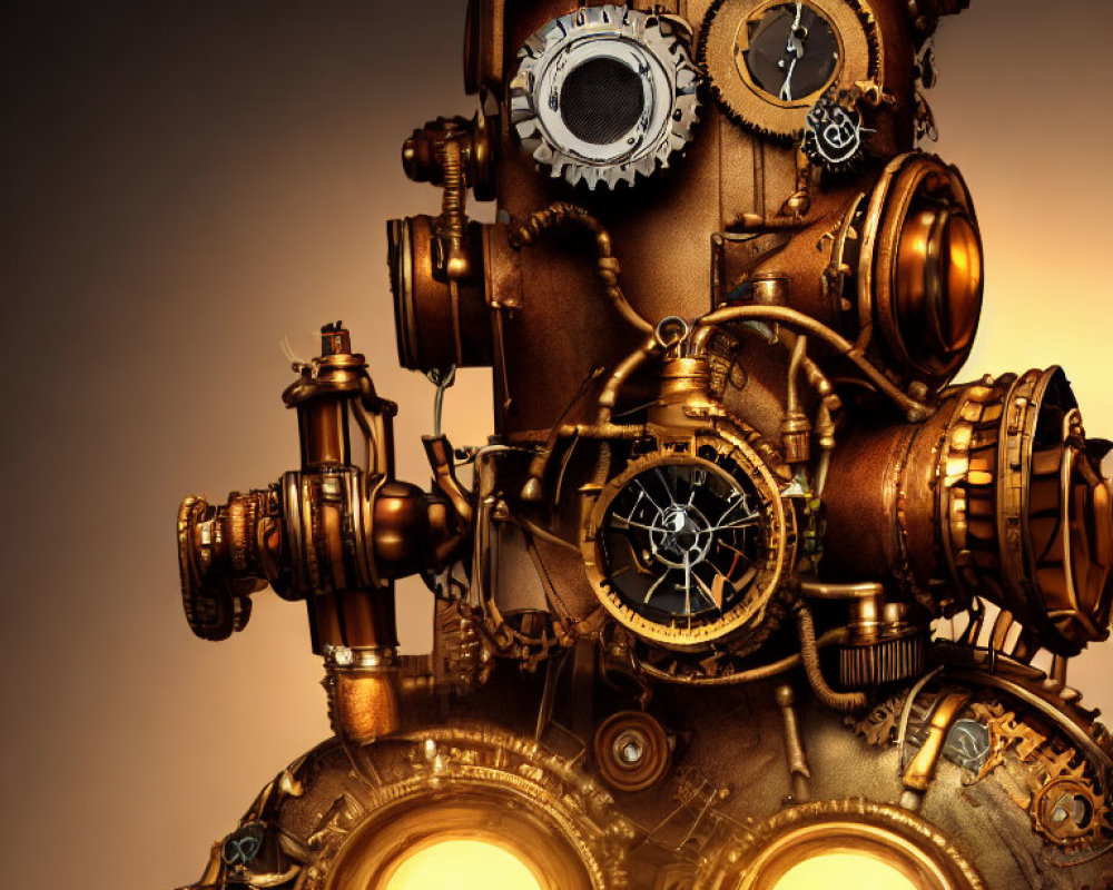 Steampunk Style Machinery with Gears and Pipes on Warm-Toned Background