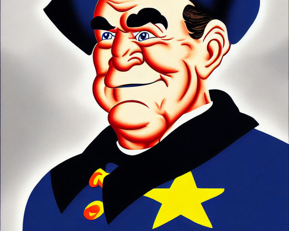 Vibrant caricature of a smiling man in blue uniform