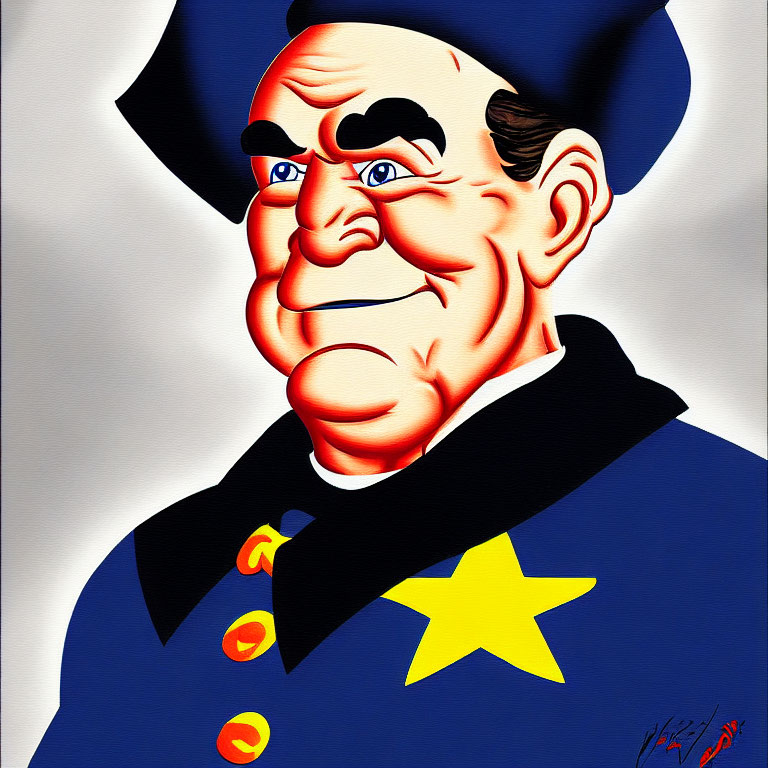 Vibrant caricature of a smiling man in blue uniform