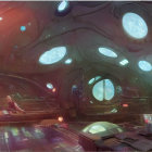 Futuristic spaceship interior with cosmic views and advanced console