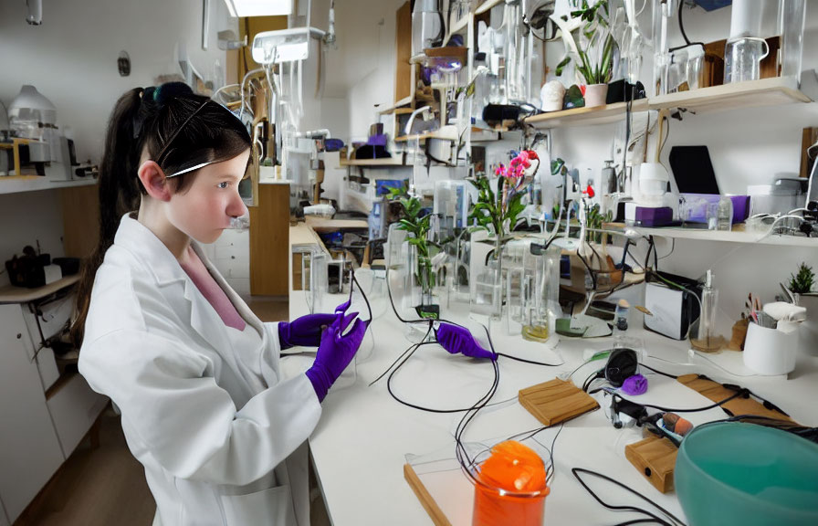 Female Scientist Conducting Experiment in Lab Setting