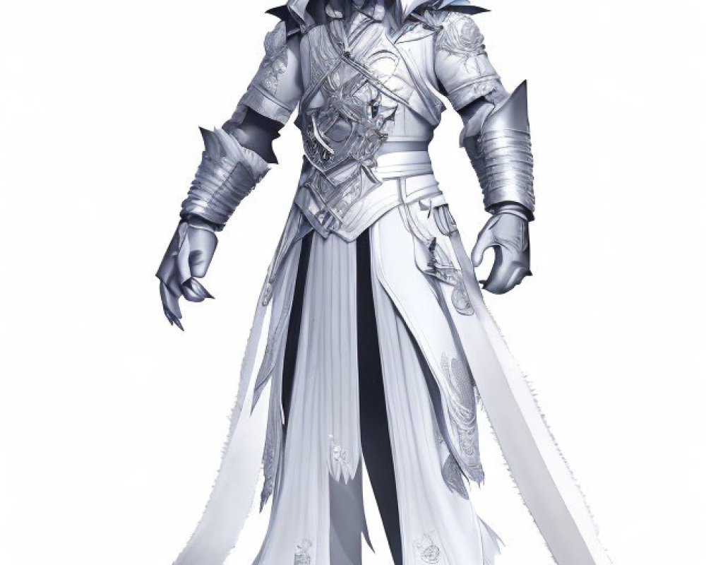 Monochromatic anthropomorphic feline warrior in detailed armor