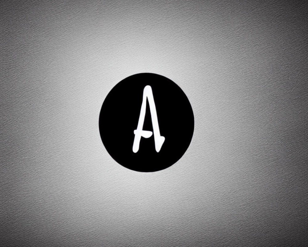 White letter "A" in black circle on textured grey background