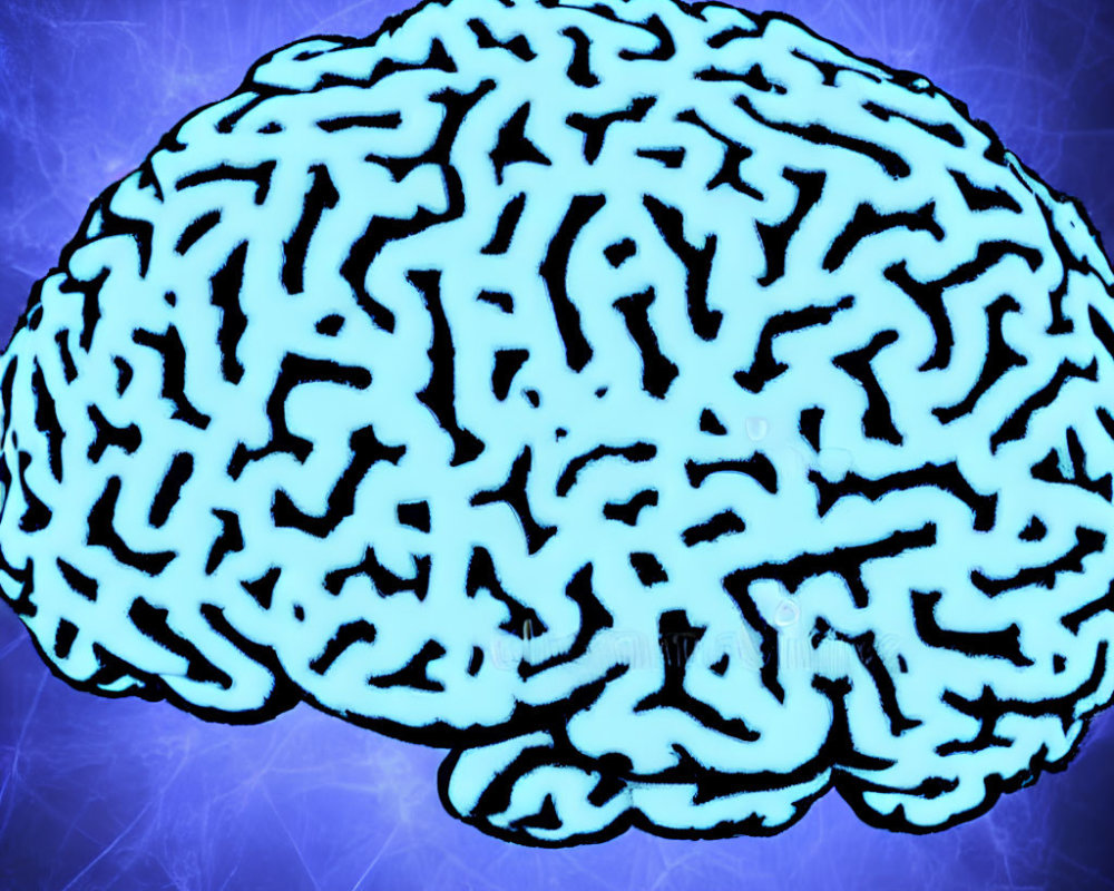 Human Brain Illustration with Blue Neural Pathways on Purple Background