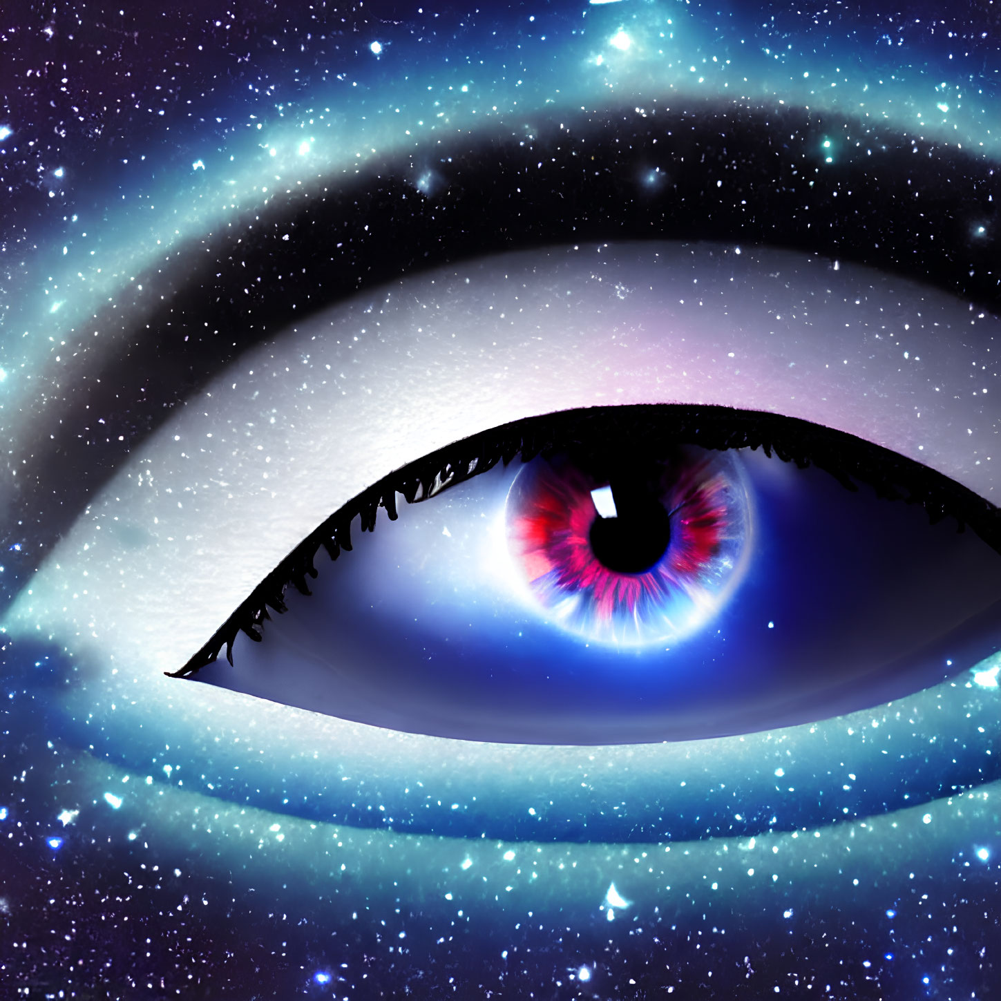 Cosmic-themed eye illustration with nebula iris and stars