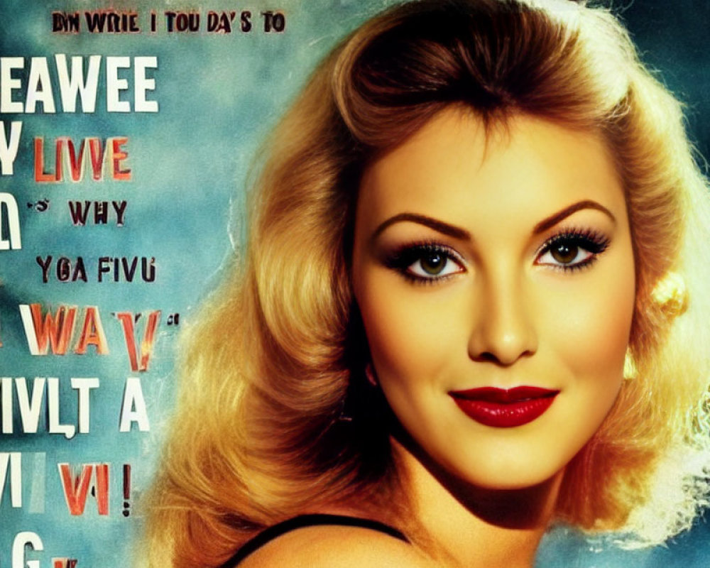 Blonde Woman Portrait with Retro Text Graphics