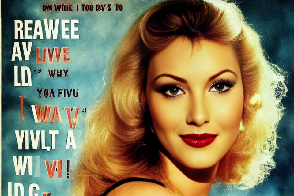 Blonde Woman Portrait with Retro Text Graphics