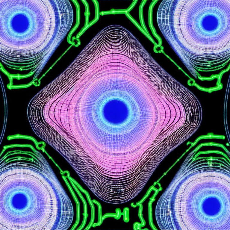 Symmetrical Neon Abstract Art with Geometric Shapes