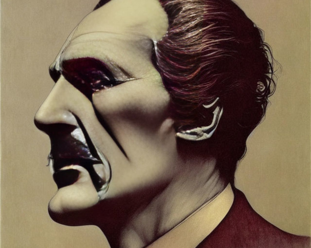 Unique Surreal Artwork: Man's Profile Transitions to Frontal View