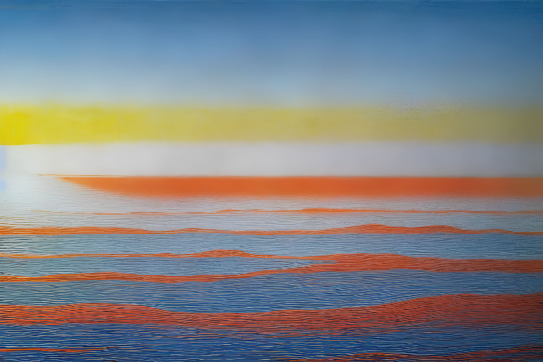 Tranquil seascape with yellow-blue gradient sky and orange waves