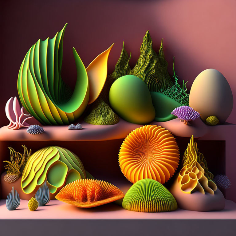 Vibrant 3D Abstract Landscape with Colorful Organic Shapes