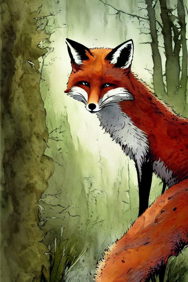 Detailed Red Fox Portrait in Forest Setting