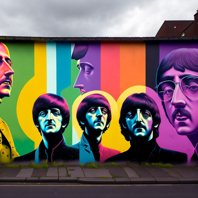 Colorful Street Art Mural with Four Male Portraits