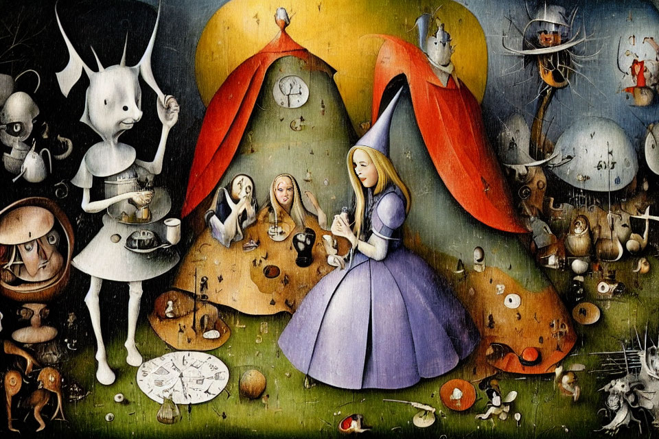 Surreal Alice in Wonderland-themed artwork with fantastical elements