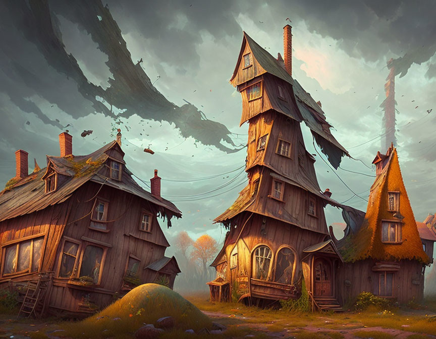 Whimsical architecture in fantastical landscape