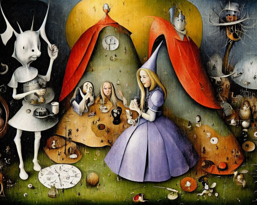 Surreal Alice in Wonderland-themed artwork with fantastical elements