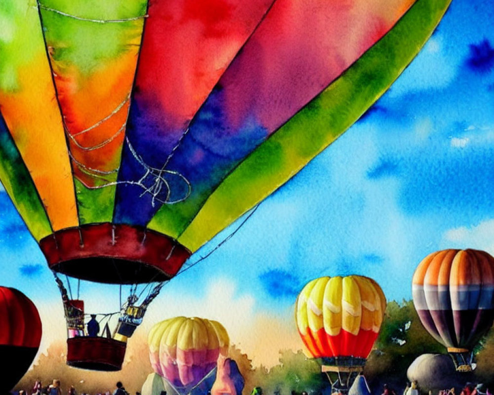 Colorful Hot Air Balloon Festival Painting in Watercolor