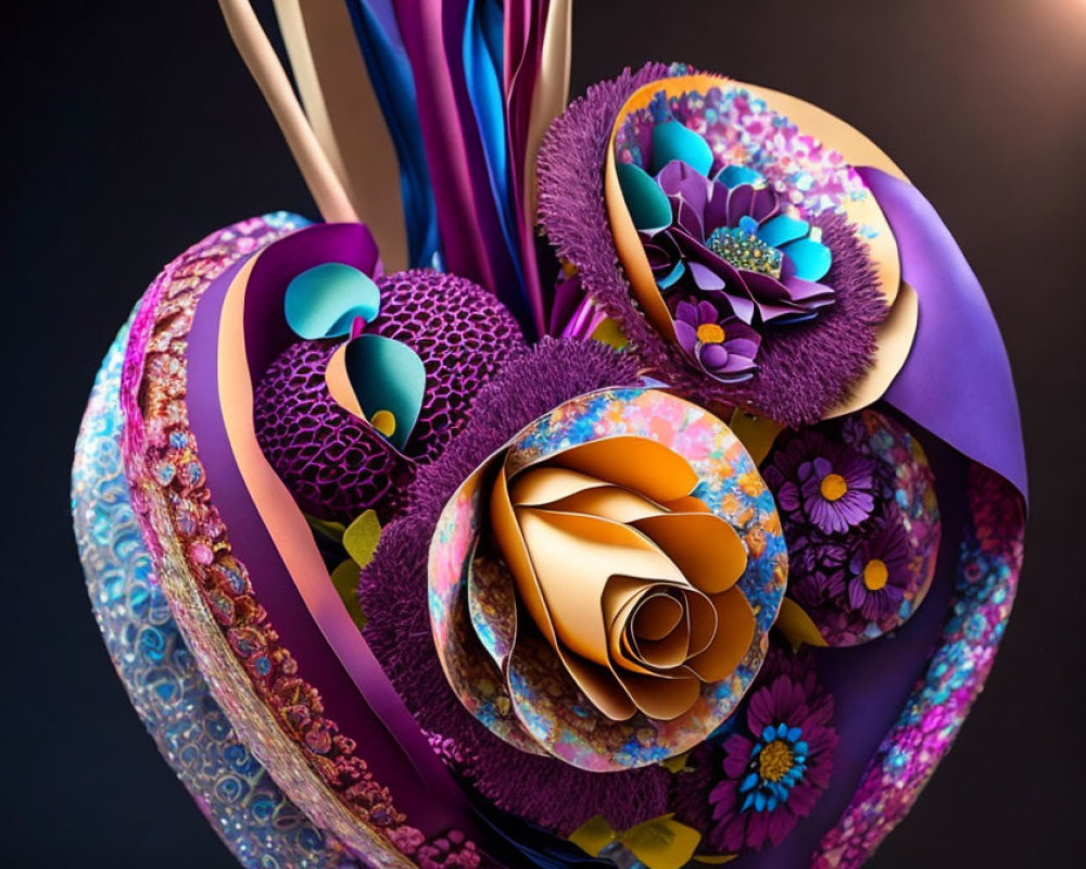 Colorful Abstract Floral-Like Digital Artwork with 3D Composition