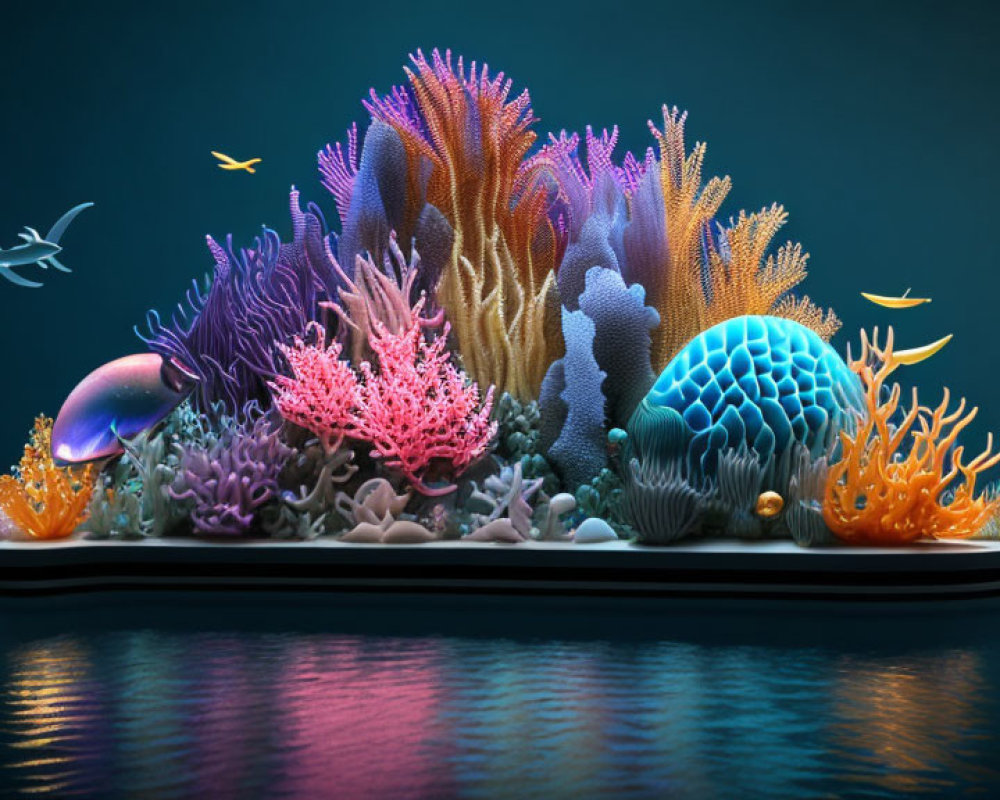 Colorful Coral Reef Ecosystem with Fish and Bird on Smartphone