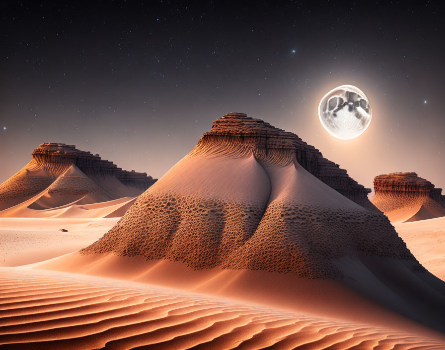 Desert Night Landscape with Whimsical Moon and Paw Print