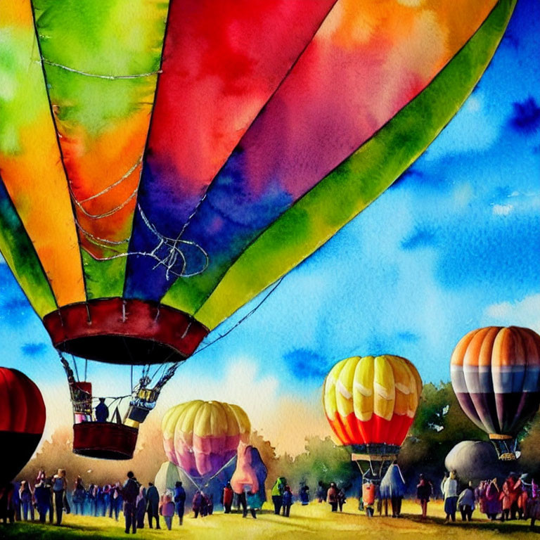 Colorful Hot Air Balloon Festival Painting in Watercolor