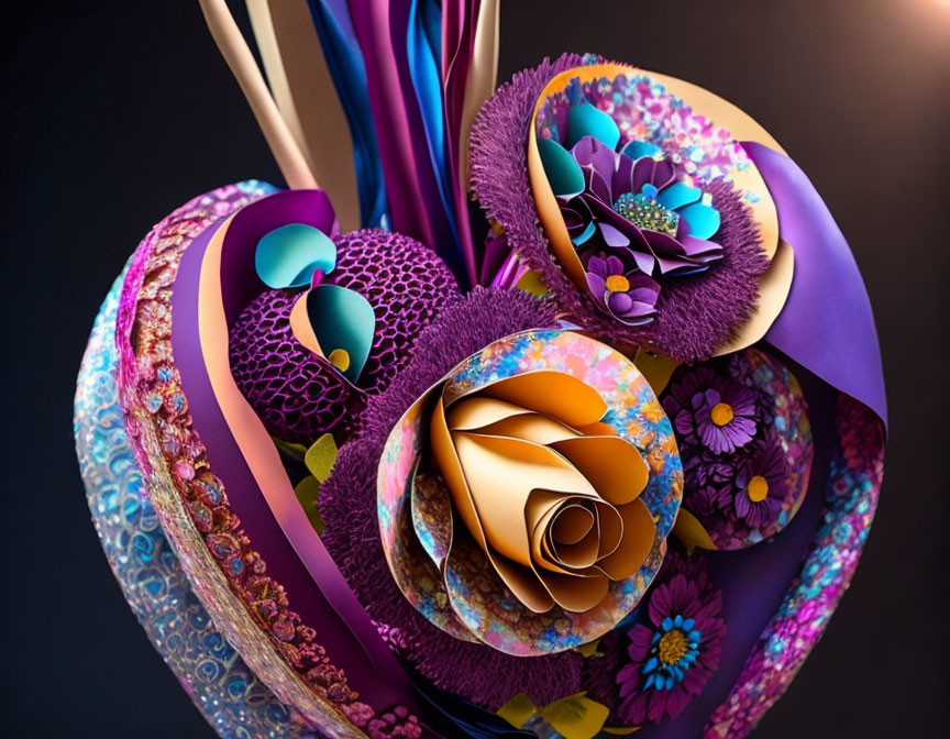 Colorful Abstract Floral-Like Digital Artwork with 3D Composition