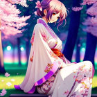 Illustration of pale girl in colorful cloth, surrounded by nature.