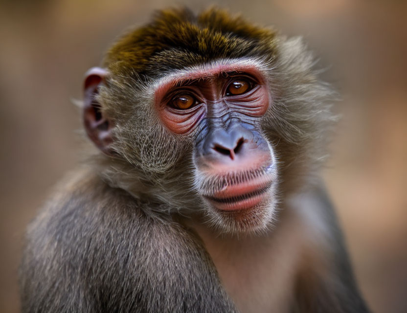 Detailed close-up of thoughtful baboon with vibrant eyes