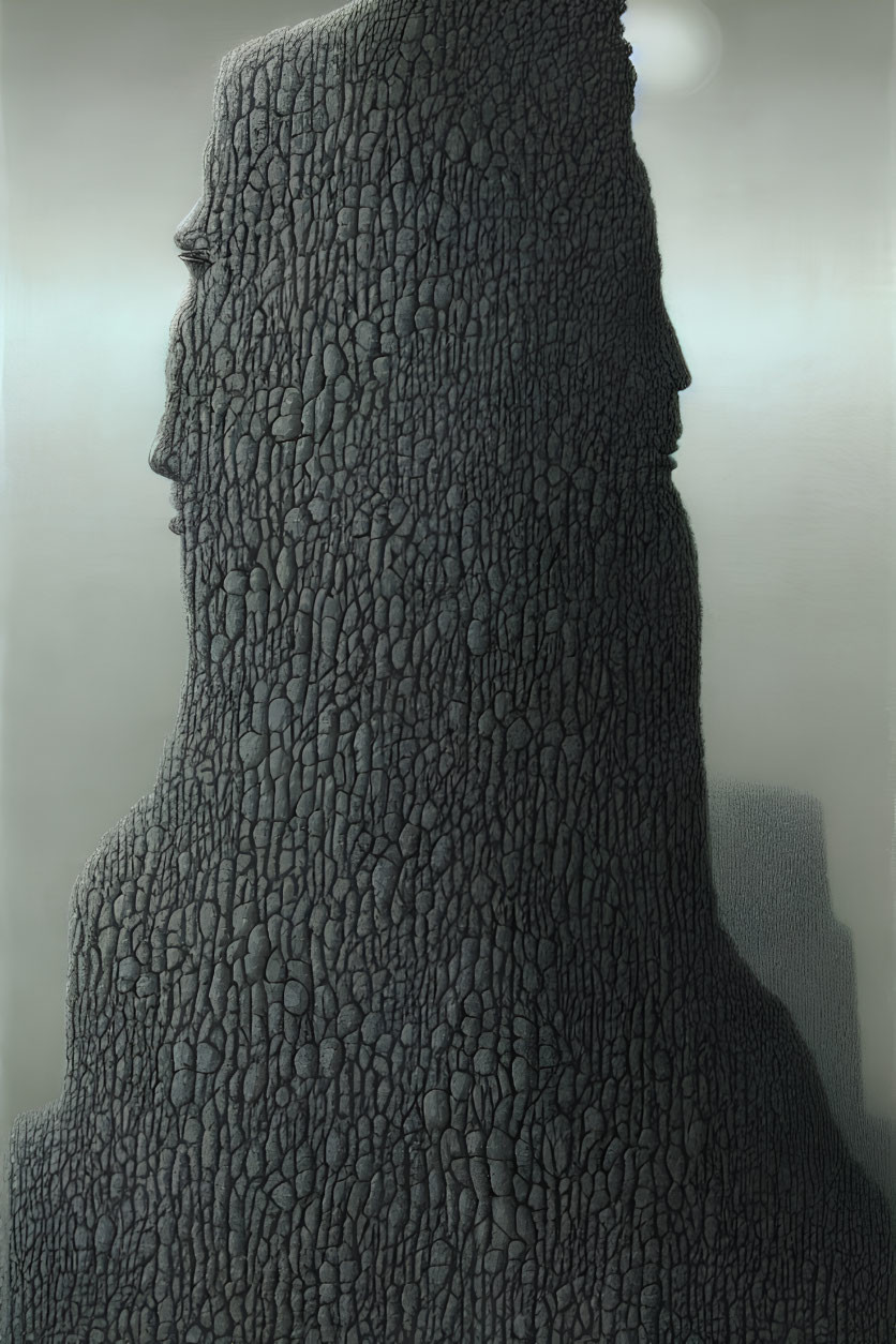 Textured Human-Shaped Sculpture with Clustered Stone-Like Surface