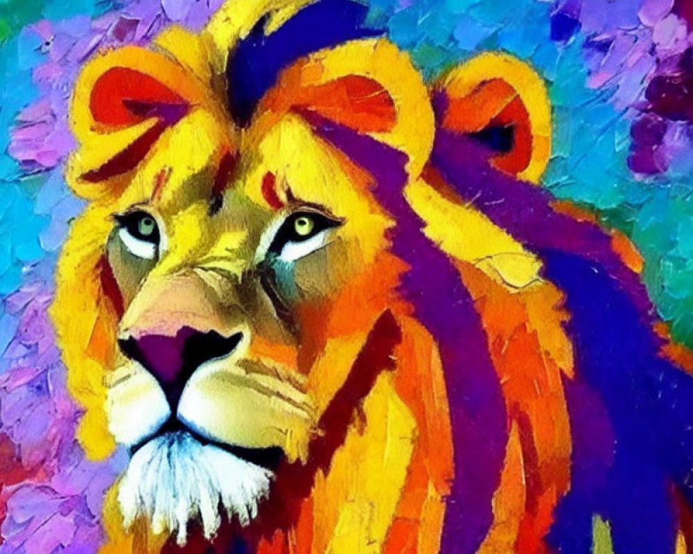 Colorful Lion Digital Art: Majestic animal depicted with vibrant paint-like textures