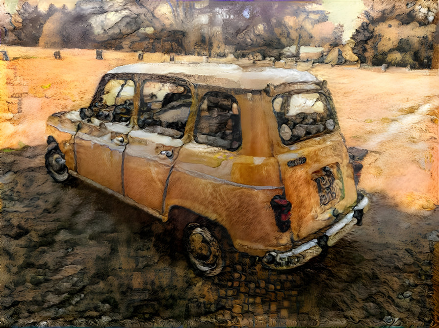 Renault 4 dans les jardins du château