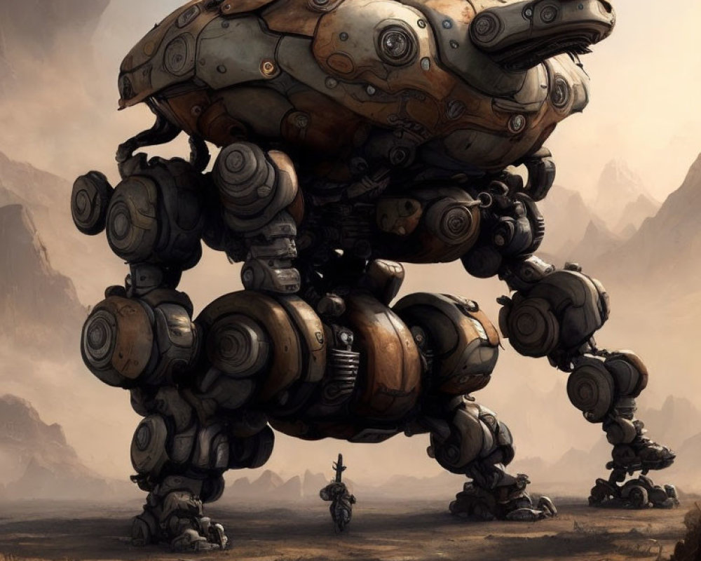 Mechanized walker with spherical joints in barren landscape