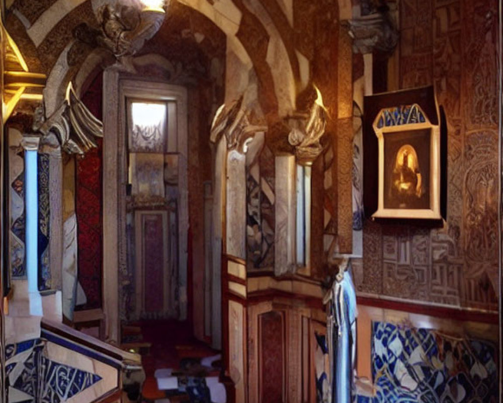 Elaborate Hallway with Decorative Tiles and Arches