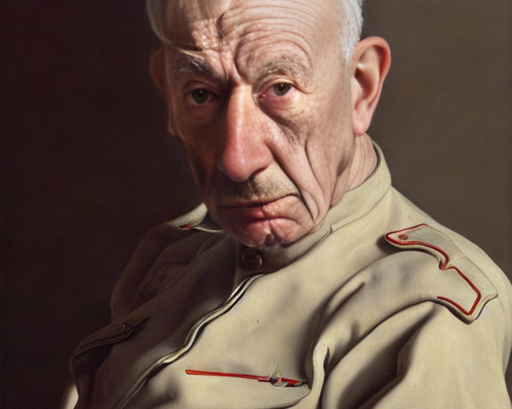 Elderly Man in Military Uniform Portrait with Medals Displayed in Gallery