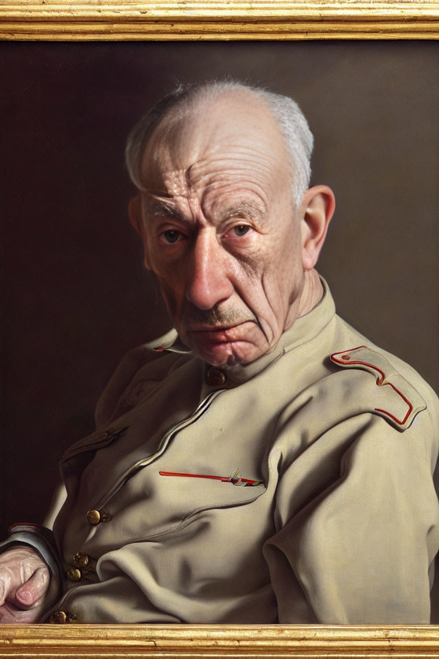 Elderly Man in Military Uniform Portrait with Medals Displayed in Gallery