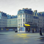 Parisian Street Scene Painting with Yellow Taxi and Pedestrians