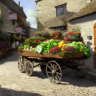 Vibrant fruits and vegetables on bustling European street scene