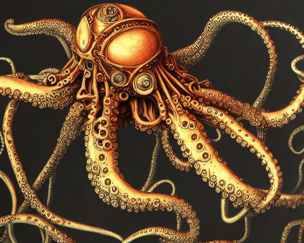 Steampunk Octopus Illustration with Mechanical Details