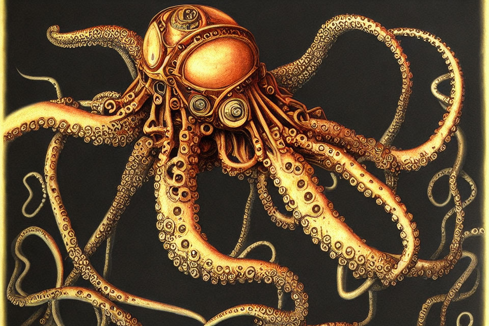 Steampunk Octopus Illustration with Mechanical Details