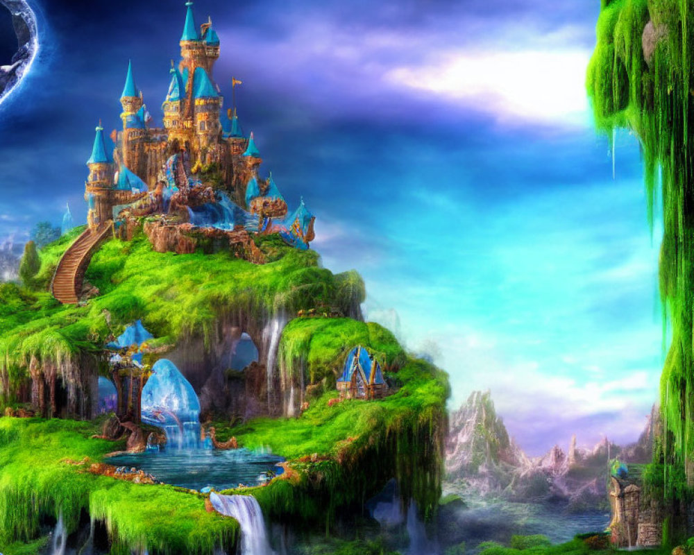 Majestic castle in vibrant fantasy landscape